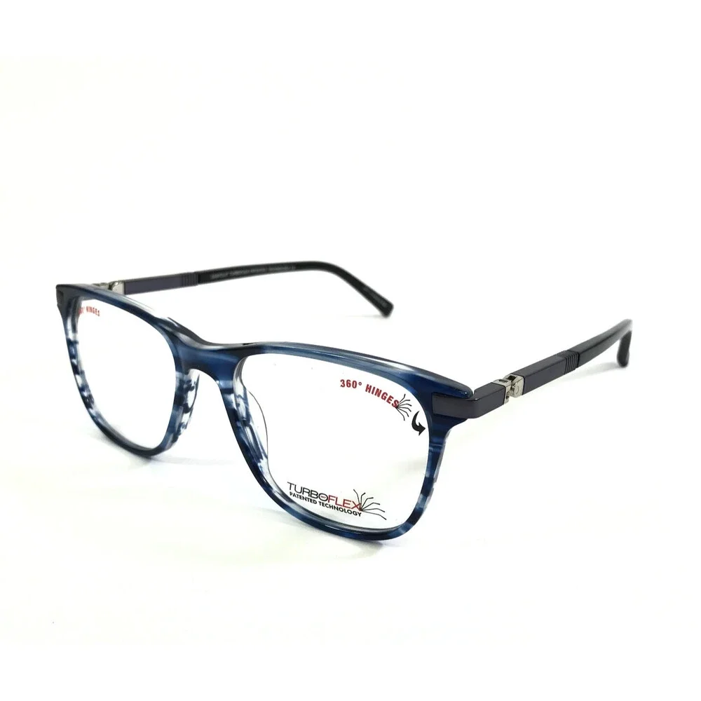 Turboflex Eyeglasses Frames MOD EC555 50 Blue Gray Striped Black 48-16-130